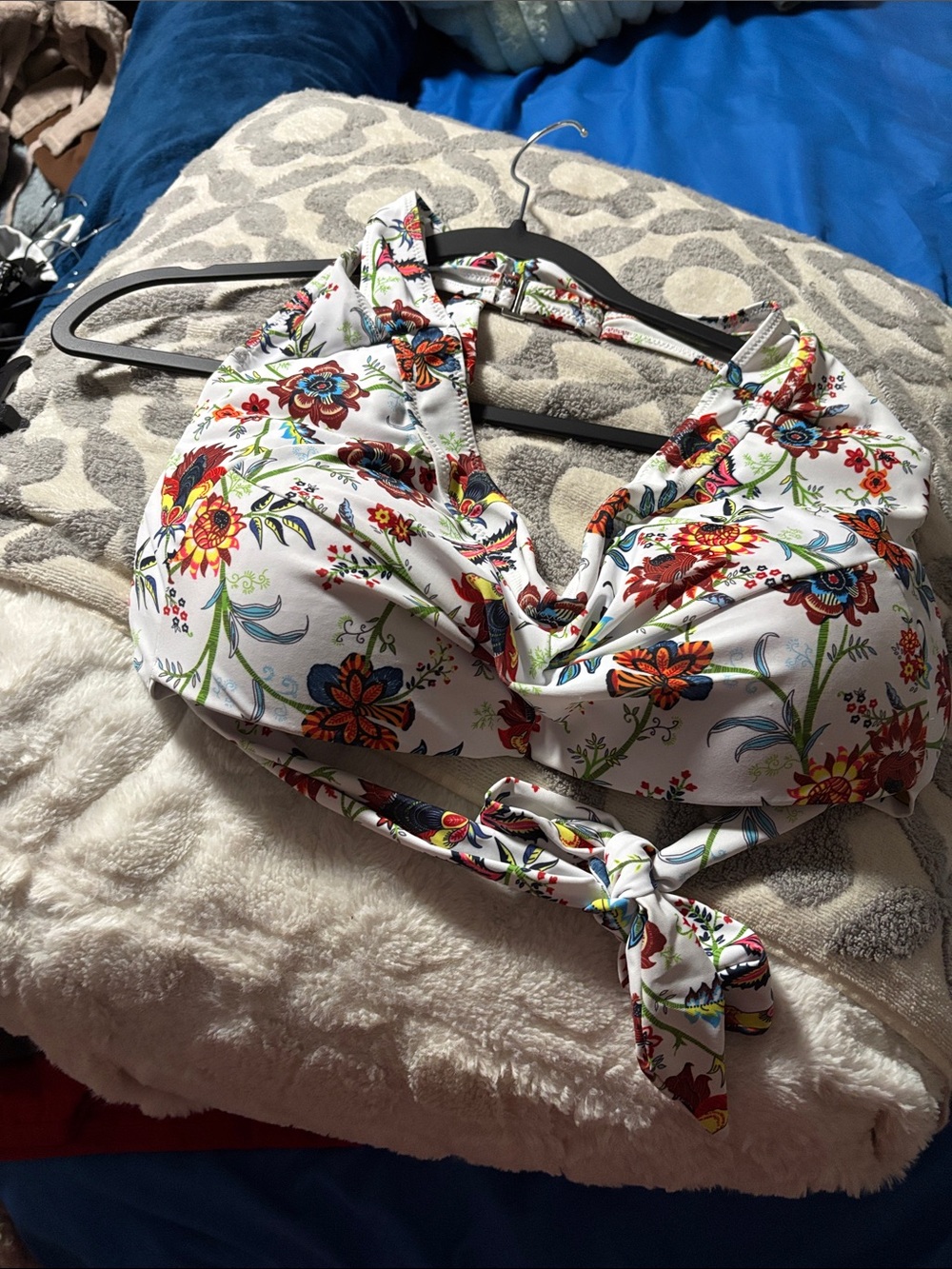 Floral Tie-Front Bikini Top - White with Multicolor Flowers P2P:17NWOT